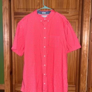 Men's Short-Sleeve Coral Button-Down Shirt with Micro Print